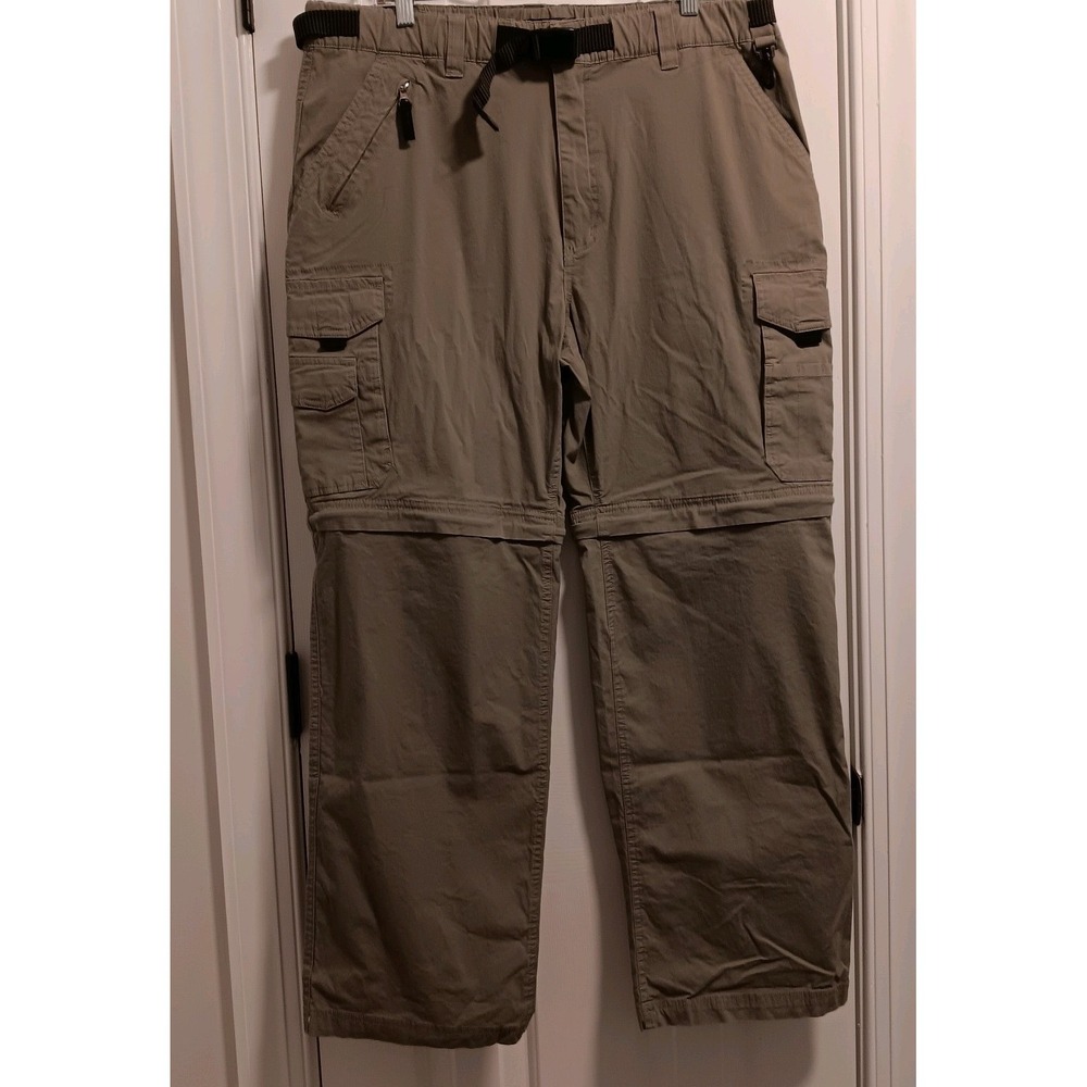 BC Clothing Convertible Cargo Hiking/Fishing Pants 38W x 30L Khaki Elastic Band